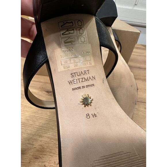 Stuart Weitzman Aleena 50 Block Heel Sandals Black Leather Size 8.5 NWOB Sleek - Picture 11 of 11